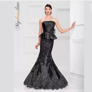 Ivonne D Montage Black Silver Lace Gown Mon Cheri